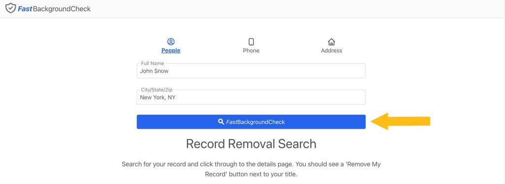 FastBackgroundCheck record removal search click FastBackgroundCheck button