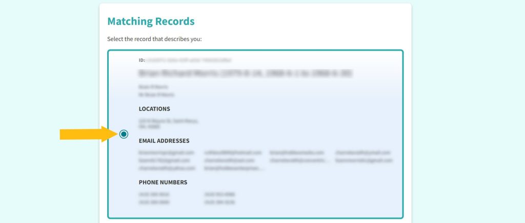 TruthFinder Select the matching record